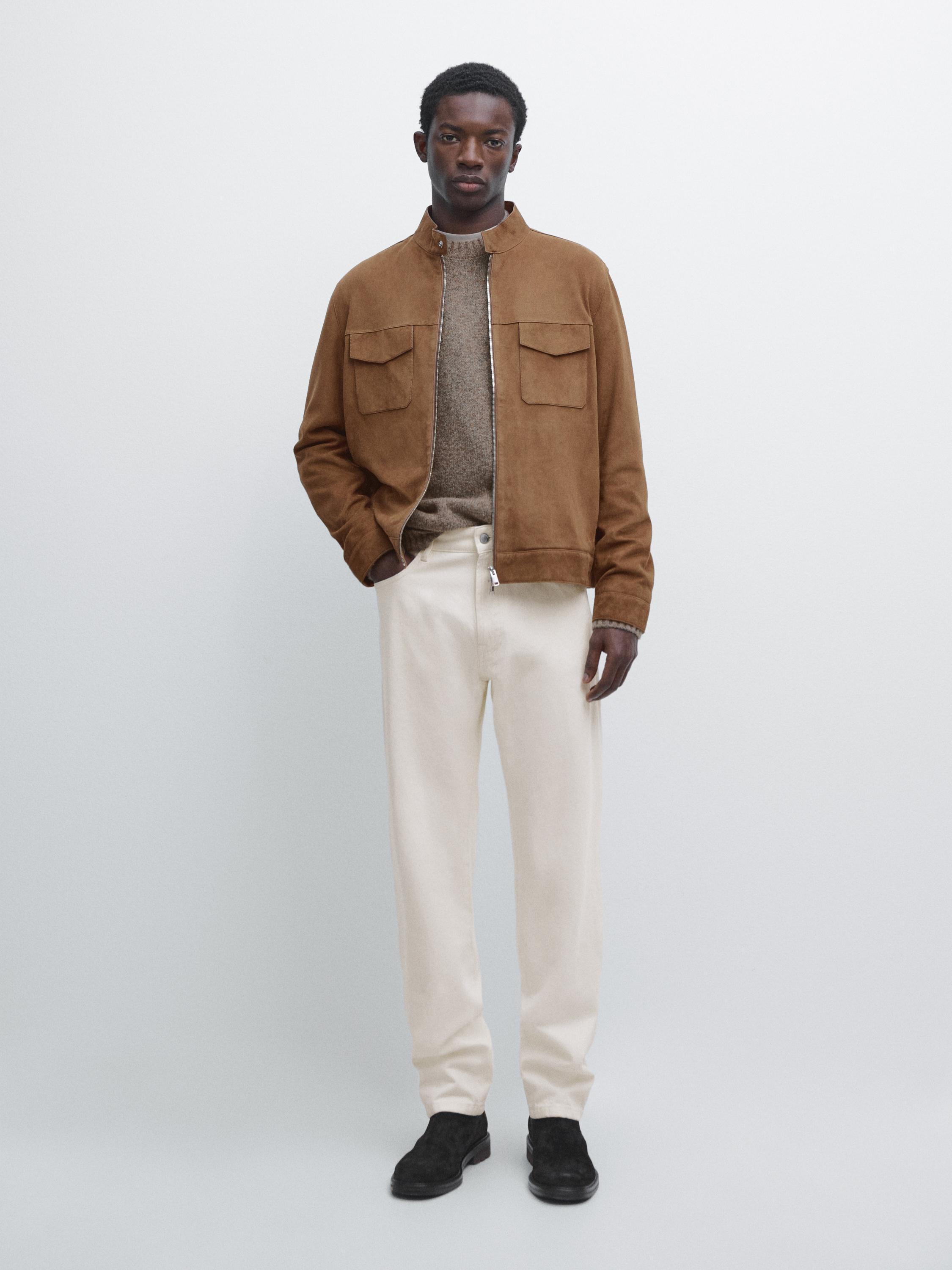 Blouson en cuir effet daim